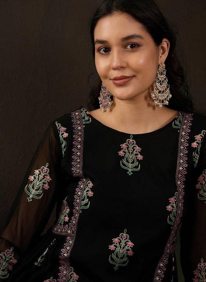 Women Basket HERE&NOW Women Ethnic Motifs Embroidered Panelled Thread Work Kurta with Trousers - Image 5